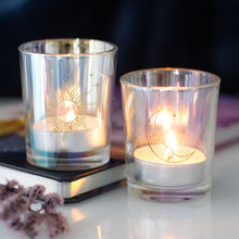 Load image into Gallery viewer, Iridescent Sun and Moon Votive Candle Holders