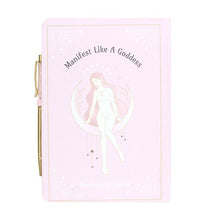 Load image into Gallery viewer, Goddess Energy A5 Manifestation Journal and Rose Quartz Crystal Pen