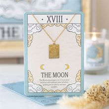 Load image into Gallery viewer, The Moon Vintage Tarot Necklace on Greeting Card