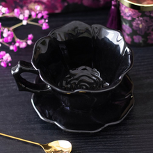 Load image into Gallery viewer, Black Rose Teacup and Saucer