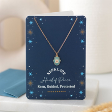 Load image into Gallery viewer, Hand of Hamsa Necklace on Greeting Card