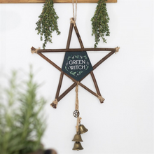 Load image into Gallery viewer, Green Witch Hanging Willow Pentagram with Bells