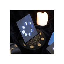 Load image into Gallery viewer, Black Flower of Life Crescent Moon Tarot Card Stand