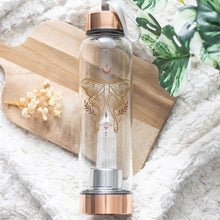 Load image into Gallery viewer, Luna Moth Glass Water Bottle with Clear Quartz Crystal