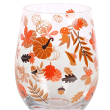 Load image into Gallery viewer, Autumn Leaves and Pumpkins Stemless Glass