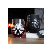 Load image into Gallery viewer, Set of 2 Spider and Web Stemless Wine Glasses