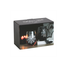 Load image into Gallery viewer, Set of 2 Spider and Web Stemless Wine Glasses