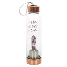 Load image into Gallery viewer, Amethyst Set Your Intention Glass Water Bottle