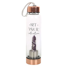 Load image into Gallery viewer, Amethyst Set Your Intention Glass Water Bottle