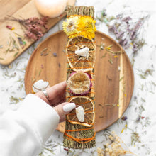 Load image into Gallery viewer, 9in Ritual Wand Smudge Stick with Rosemary, Palo Santo and Quartz