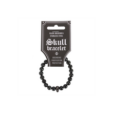 Load image into Gallery viewer, Black Obsidian Skull Bracelet