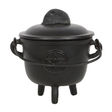 Load image into Gallery viewer, 11cm Cast Iron Cauldron with Pentagram
