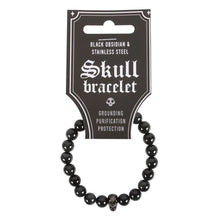 Load image into Gallery viewer, Black Obsidian Skull Bracelet