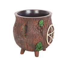 Load image into Gallery viewer, Pentagram Bark Effect Resin Cauldron Plant Pot
