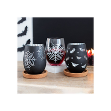 Load image into Gallery viewer, Set of 2 Spider and Web Stemless Wine Glasses