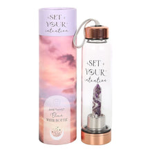 Load image into Gallery viewer, Amethyst Set Your Intention Glass Water Bottle