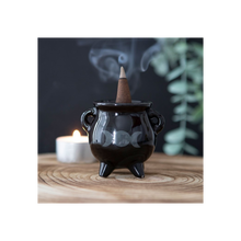 Load image into Gallery viewer, Triple Moon Cauldron Ceramic Incense Holder
