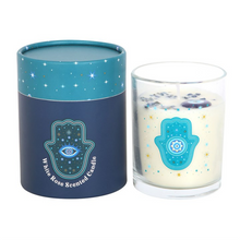 Load image into Gallery viewer, Hand of Hamsa White Rose Candle with Crystals
