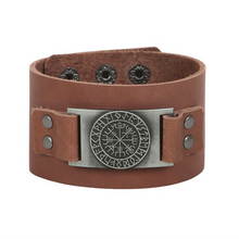 Load image into Gallery viewer, Viking Compass Leather Cuff Bracelet
