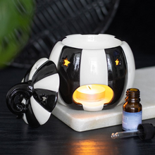 Load image into Gallery viewer, Black and White Striped Pumpkin Oil Burner
