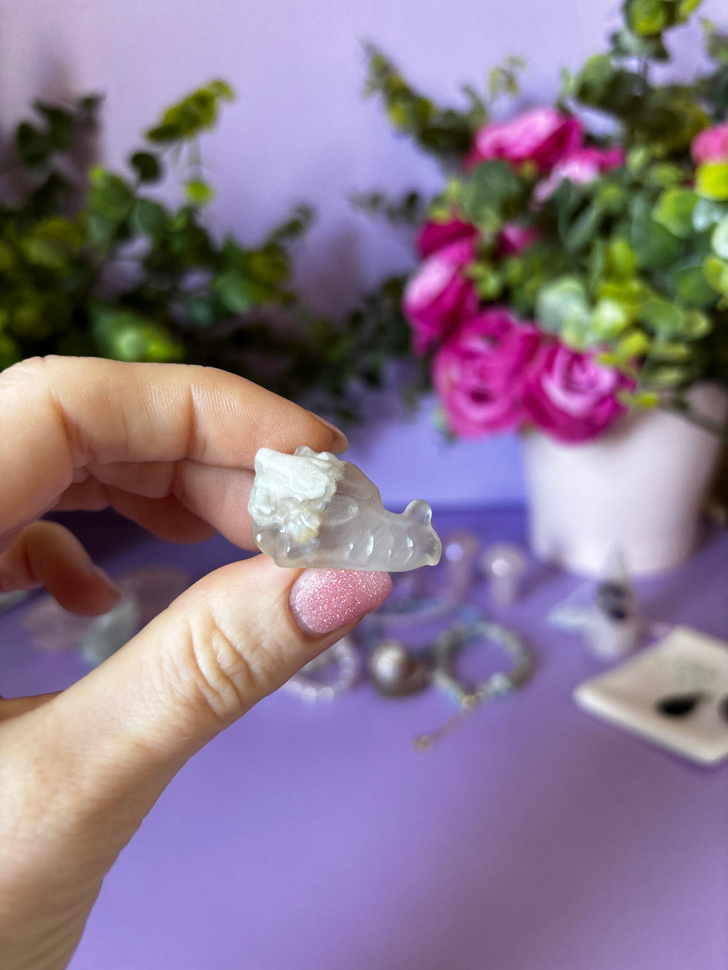 Flower Agate Dragon Head