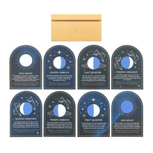 Load image into Gallery viewer, Set of 8 Moon Phase Cards with Wooden Stand
