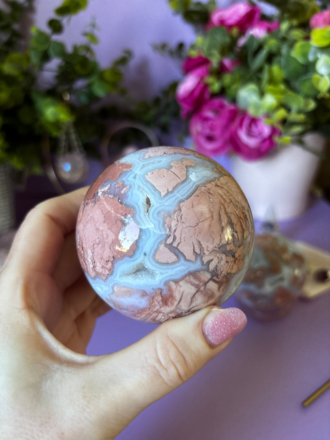 Pink and Blue Chalcedony Sphere