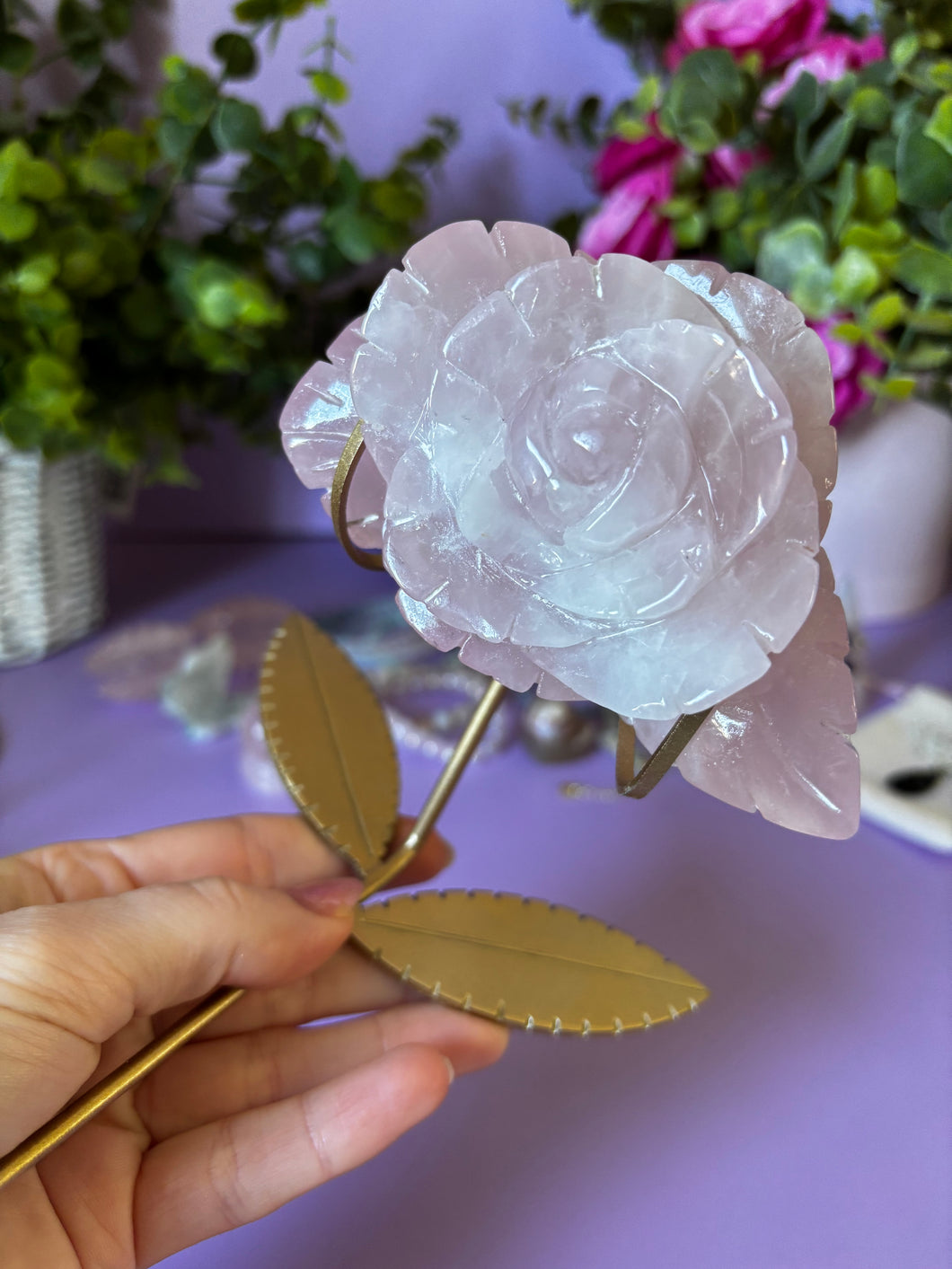 Rose Quartz Rose on Stand ( removable)
