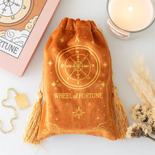 Load image into Gallery viewer, The Wheel of Fortune Vintage Tarot Velvet Drawstring Bag
