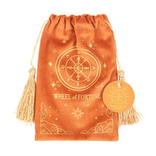Load image into Gallery viewer, The Wheel of Fortune Vintage Tarot Velvet Drawstring Bag
