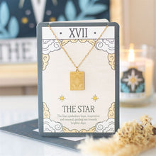 Load image into Gallery viewer, The Star Vintage Tarot Necklace on Greeting Card

