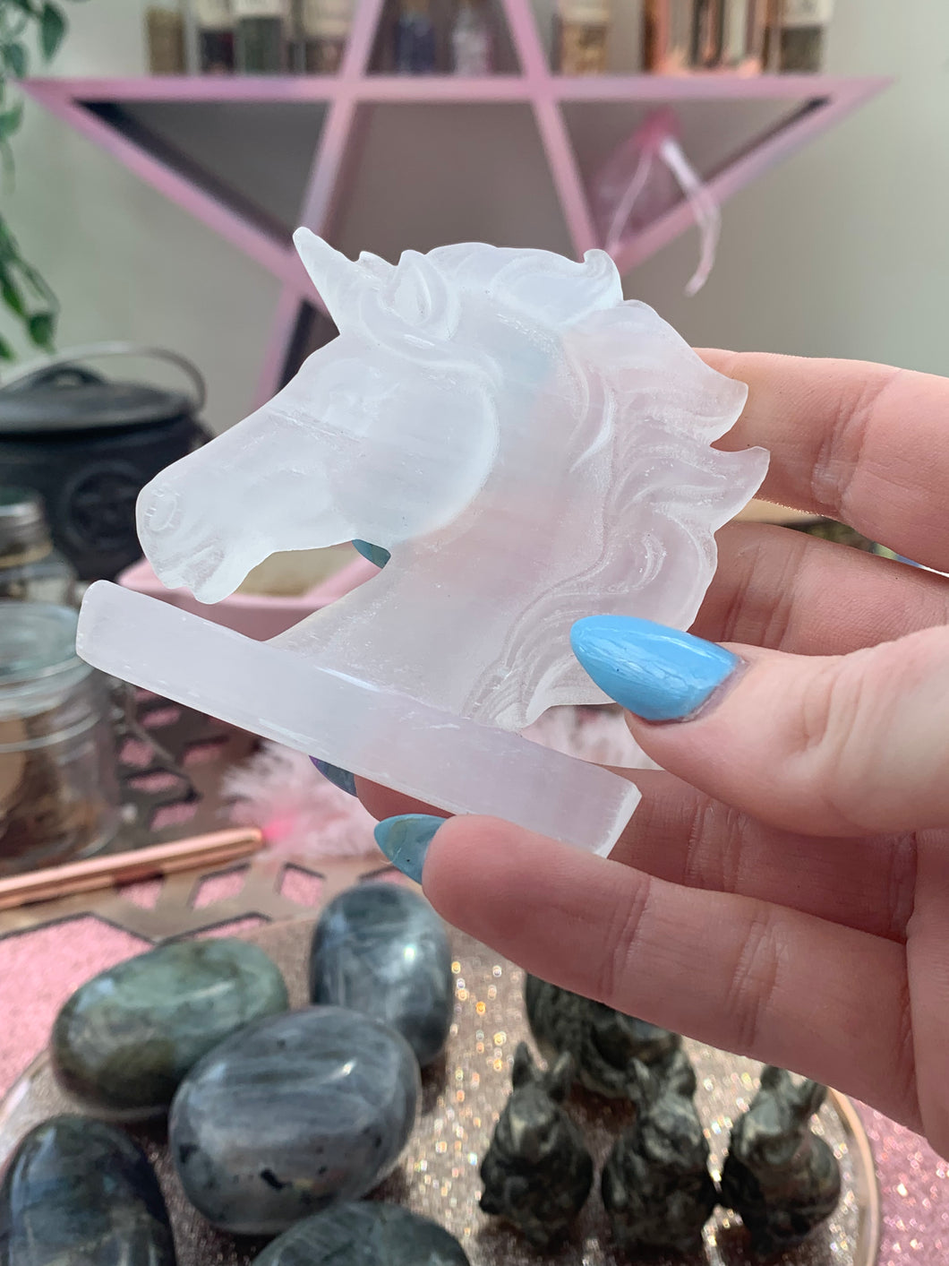 Selenite Unicorn Head