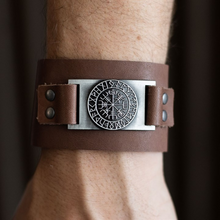Load image into Gallery viewer, Viking Compass Leather Cuff Bracelet
