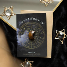 Load image into Gallery viewer, Out Of This World Tiger&#39;s Eye Crystal Moon Greeting Card
