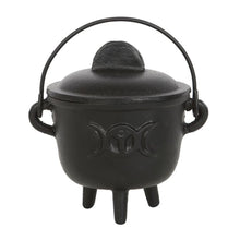 Load image into Gallery viewer, 11cm Cast Iron Cauldron with Triple Moon

