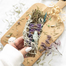 Load image into Gallery viewer, 6in Ritual Wand Smudge Stick with Rosemary, Sage and Aventurine
