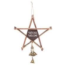 Load image into Gallery viewer, 30cm Witches Welcome Willow Pentagram Sign with Bells
