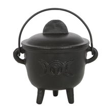 Load image into Gallery viewer, 11cm Cast Iron Cauldron with Triple Moon
