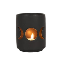 Load image into Gallery viewer, Small Black Triple Moon Cut Out Tealight Holder
